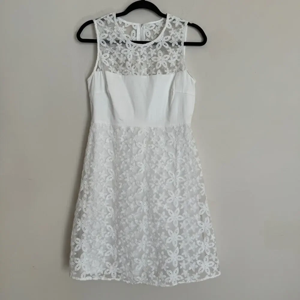 Calvin Klein White Floral Lace Embroidered Fit & Flare Dress White Size 6